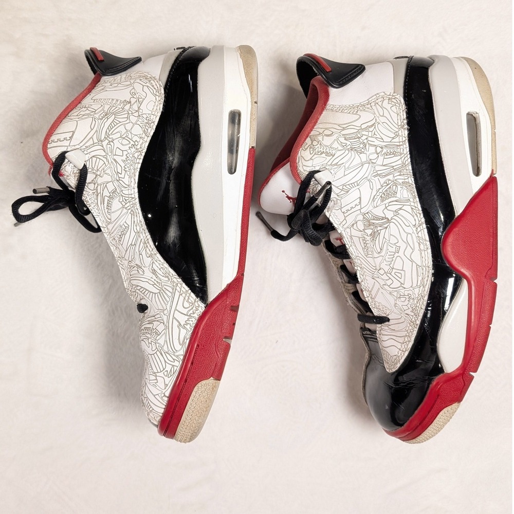 Jordan Dub Zero White Fire Red Black Laser Etched Kids Shoes Size 7Y - Picture 4 of 12